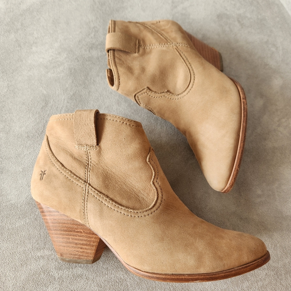 Frye Western Booties 7 Tan Leather Rory Ankle Boots Cowgirl Rodeo Boho Casual